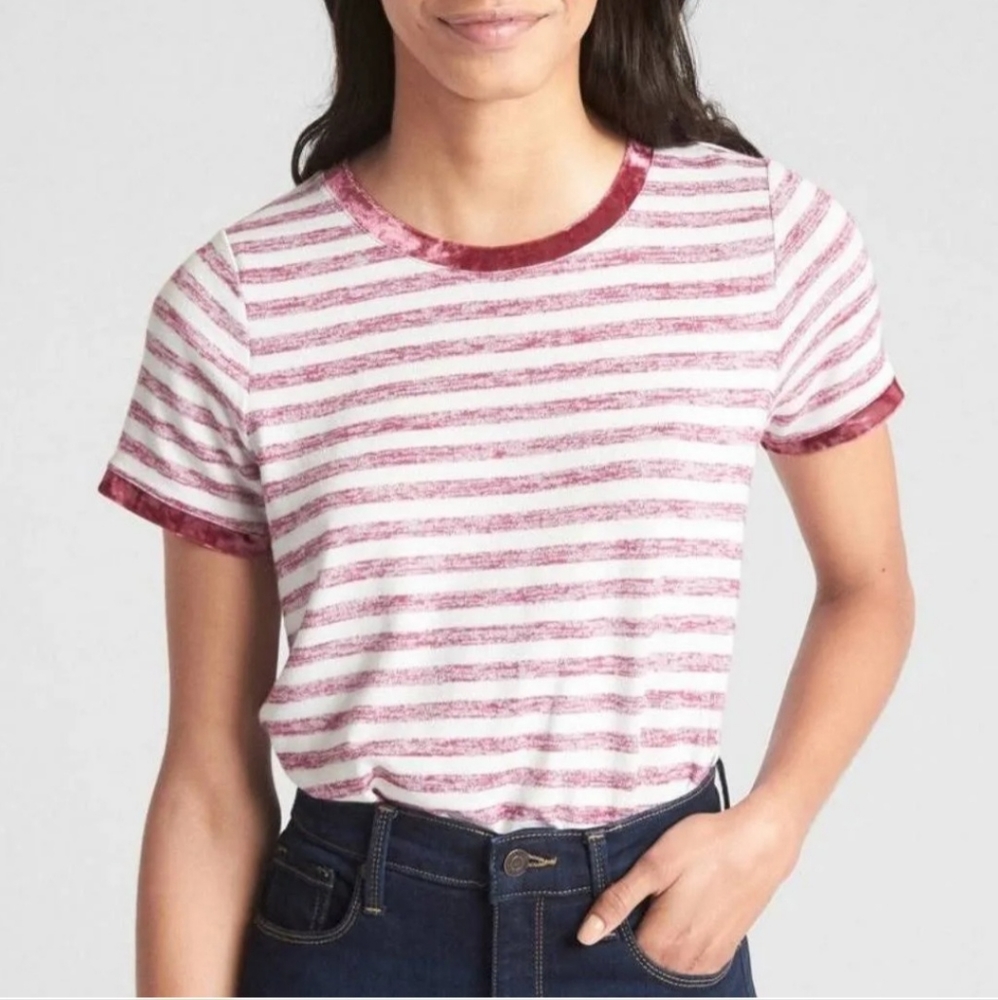 GAP‎ Y2K Burgundy Velour Velvet Striped Top Tee L